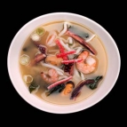 Miso soup with seafood and udon noodles