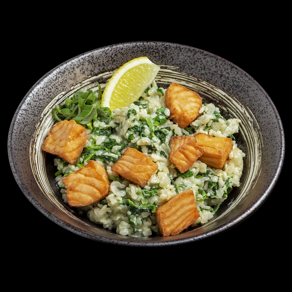 Fried rice with spinach and cream cheese